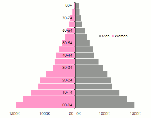 Evolution of the population pyramid for developing countries 1960