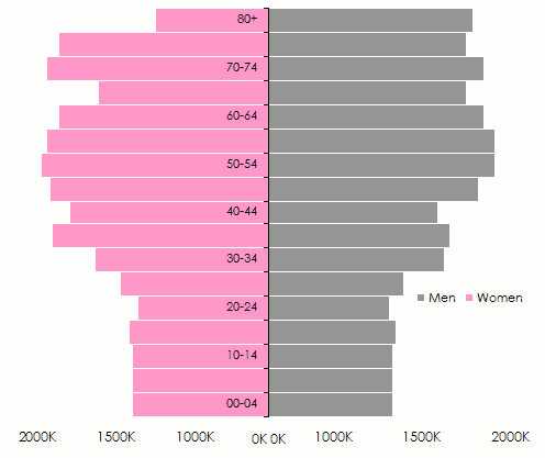 Evolution of the population pyramid for developing countries 2030